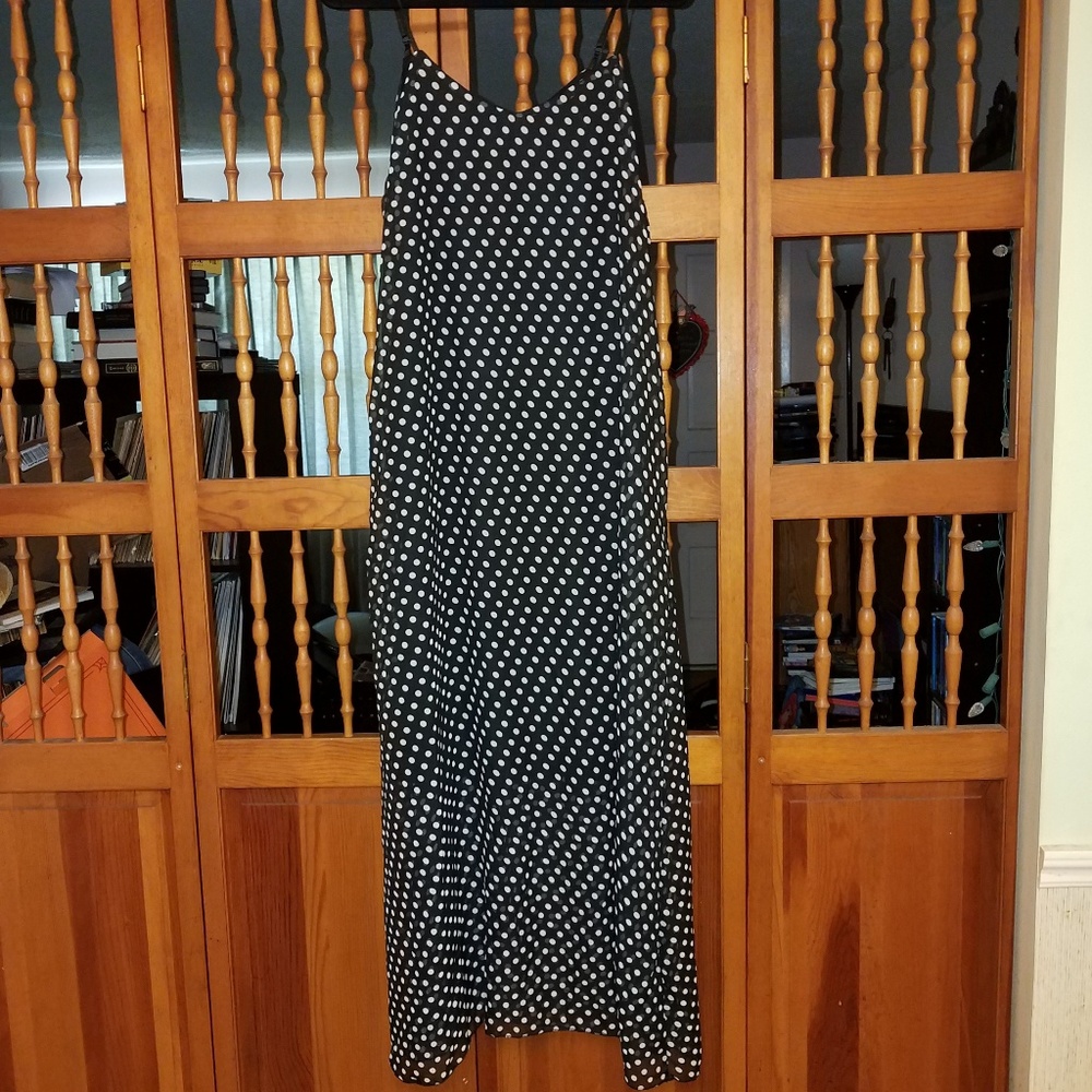 Polka Dot Chiffon Lined Maxi Dress L XL